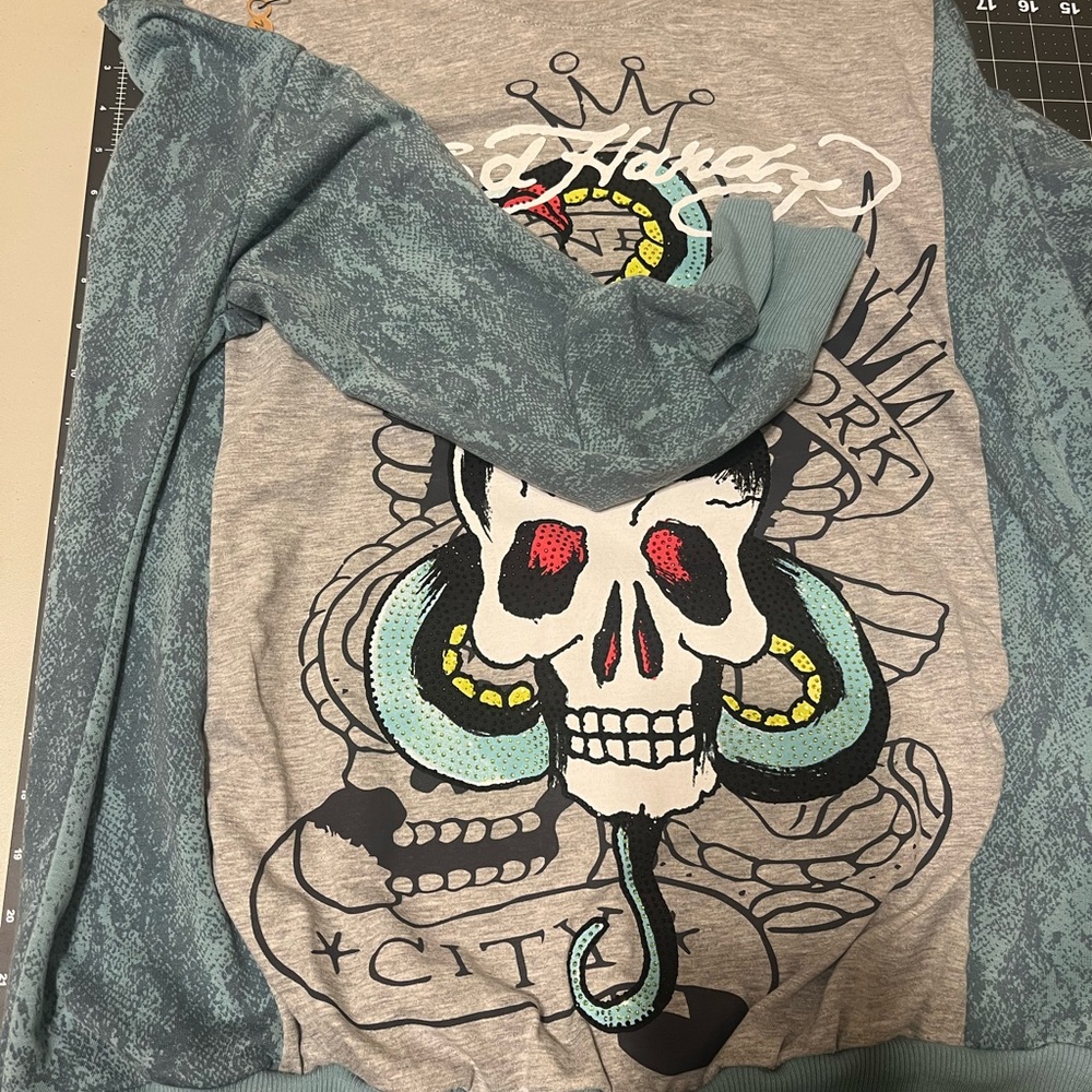 Upcycled Ed Hardy Graphic Long Sleeve Tee with Skull and Snake Design - Picture 4 of 5